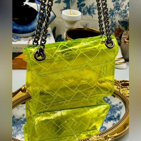 🆕 KURT GEIGER LONDON 🧿 NWOT Mini Kensington PVC Crossbody Bag, Neon Yellow - Picture 10 of 16